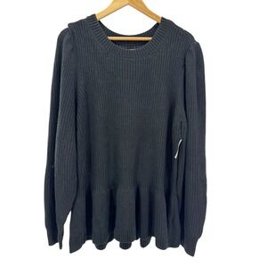 Goodthreads Black Knit Crew Neck Sweater XXL Women Bell Sleeve Ruffle Hem‎ NWT